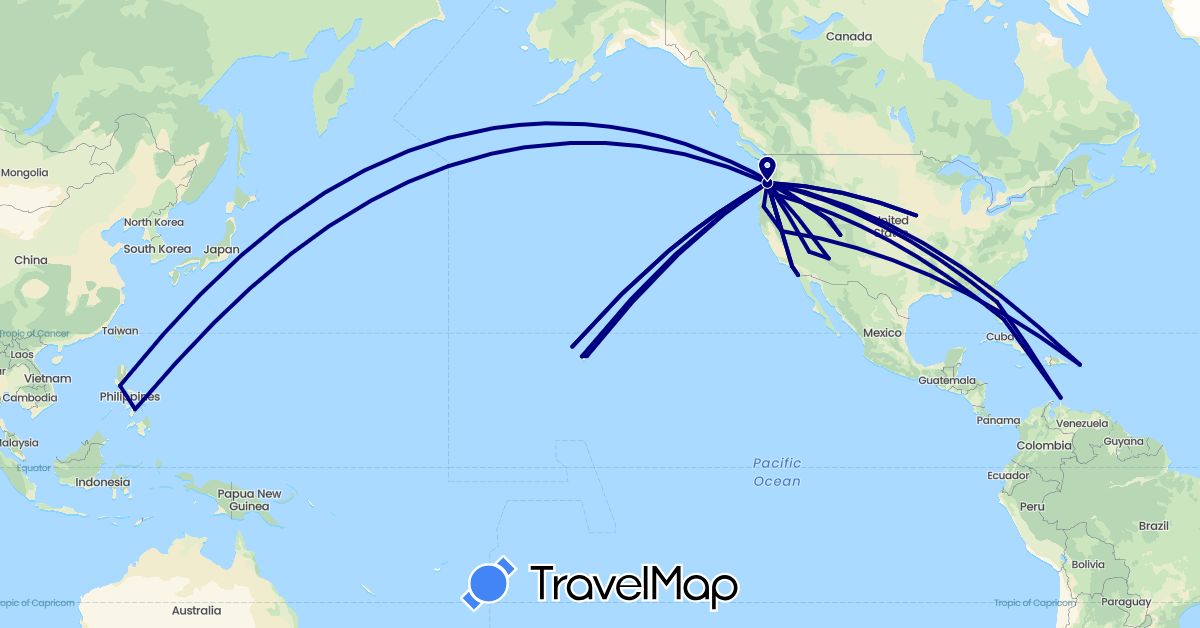 TravelMap itinerary: driving in Netherlands, Philippines, United States (Asia, Europe, North America)